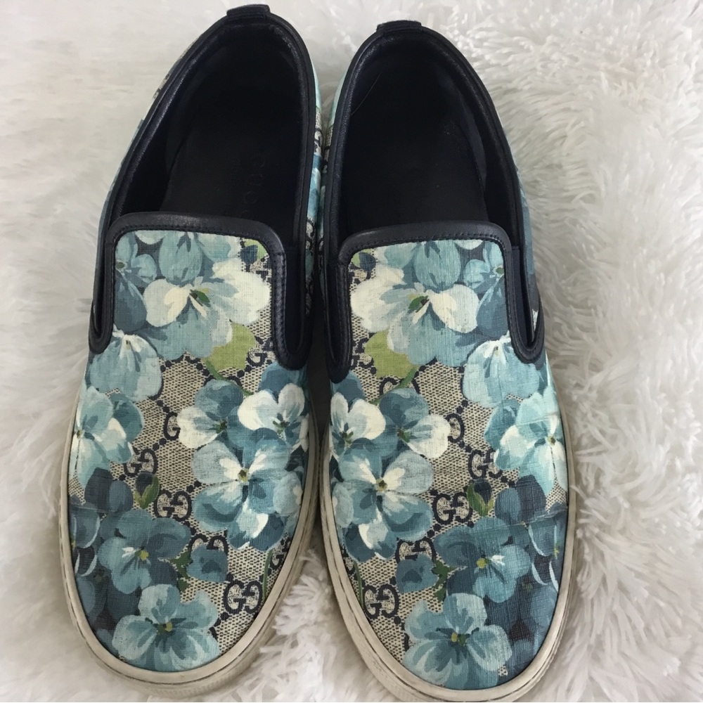 Gucci Blue Floral Slip-On Sneakers - Picture 8 of 13